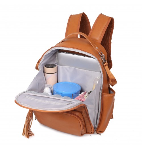 Brown Leather Backpack Diaper Bag